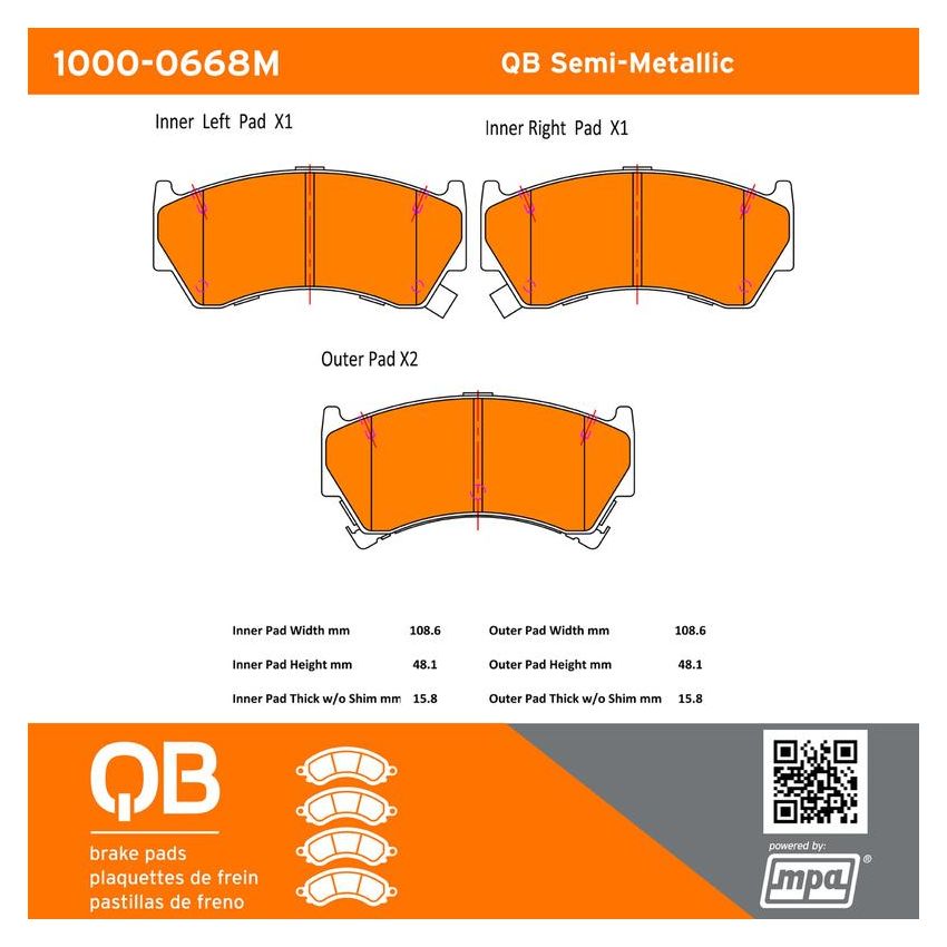 MPA 1000-0668M QB Semi-Metallic Brake Pads