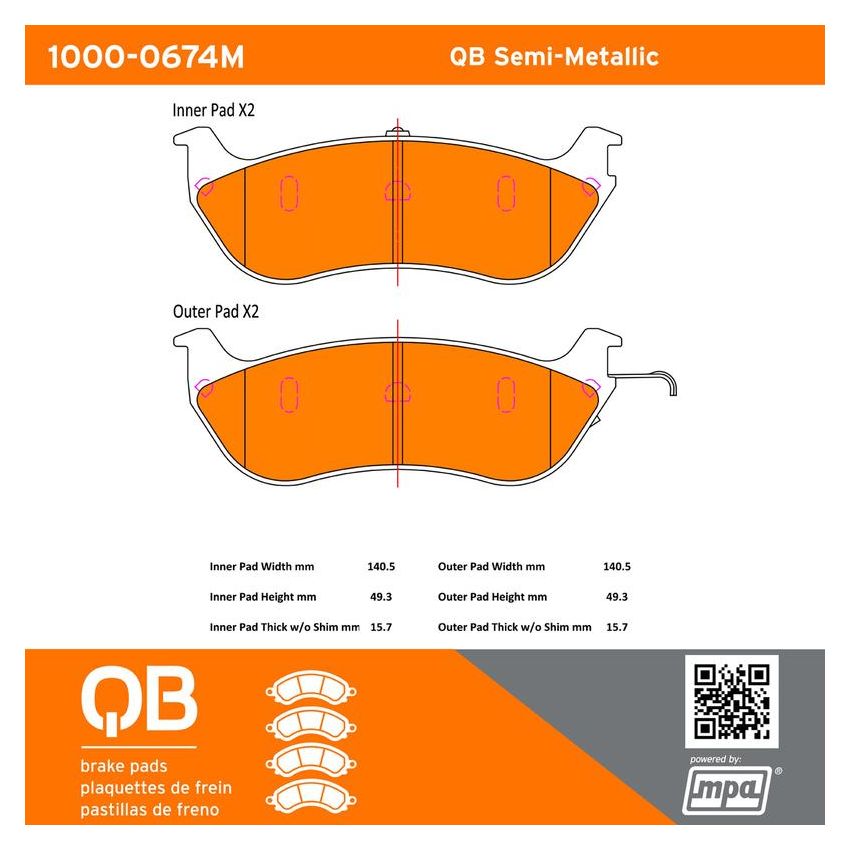 MPA 1000-0674M QB Semi-Metallic Brake Pads