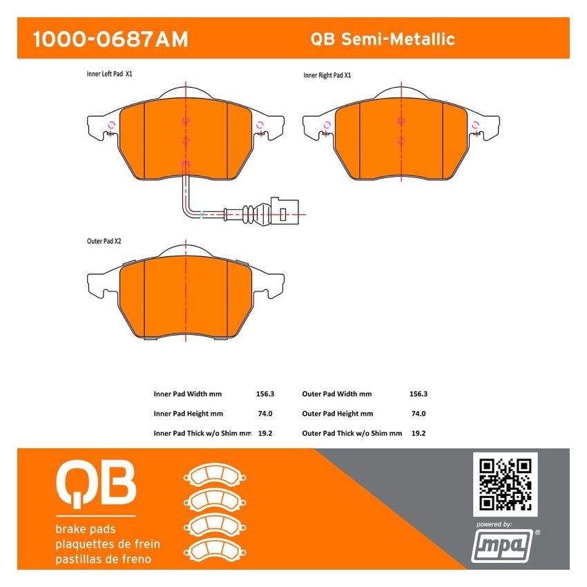 MPA 1000-0687AM QB Semi-Metallic Brake Pads