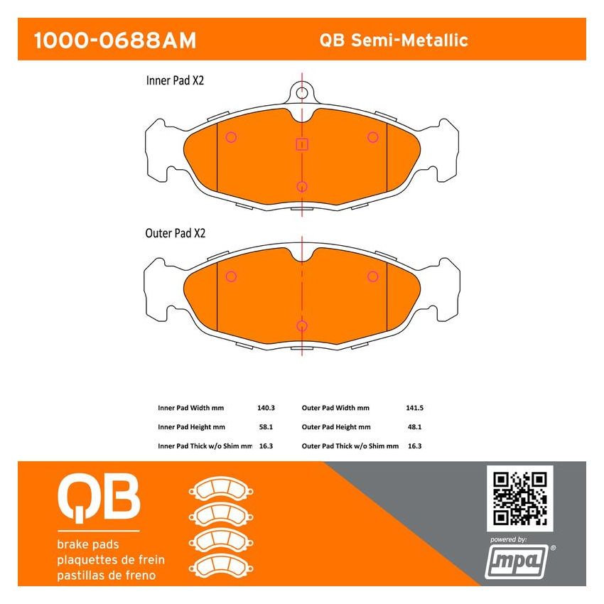 MPA 1000-0688AM QB Semi-Metallic Brake Pads