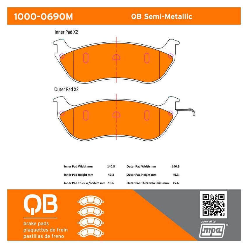 MPA 1000-0690M QB Semi-Metallic Brake Pads