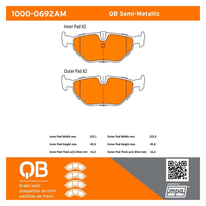 MPA 1000-0692AM QB Semi-Metallic Brake Pads