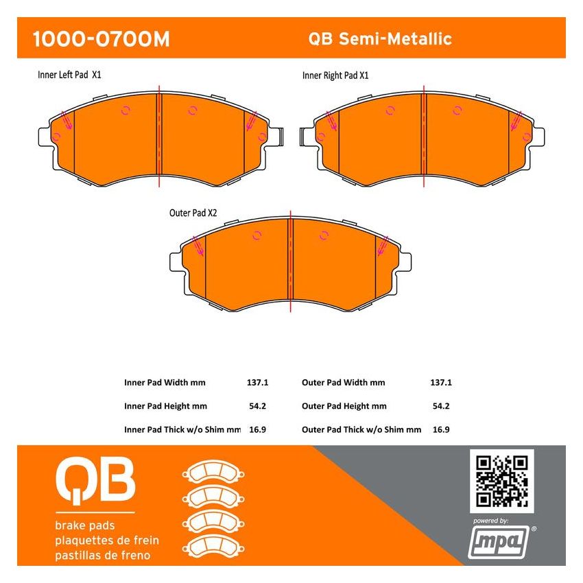MPA 1000-0700M QB Semi-Metallic Brake Pads