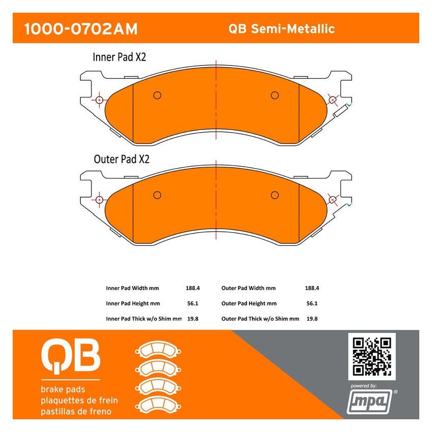 MPA 1000-0702AM QB Semi-Metallic Brake Pads