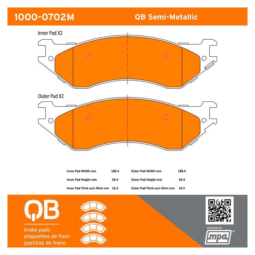 MPA 1000-0702M QB Semi-Metallic Brake Pads