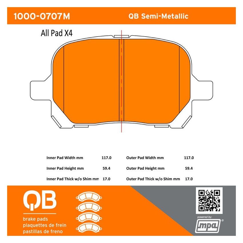 MPA 1000-0707M QB Semi-Metallic Brake Pads