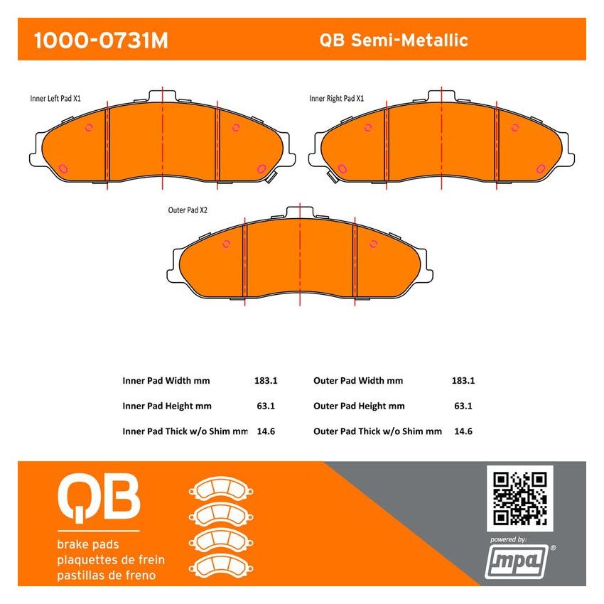 MPA 1000-0731M QB Semi-Metallic Brake Pads