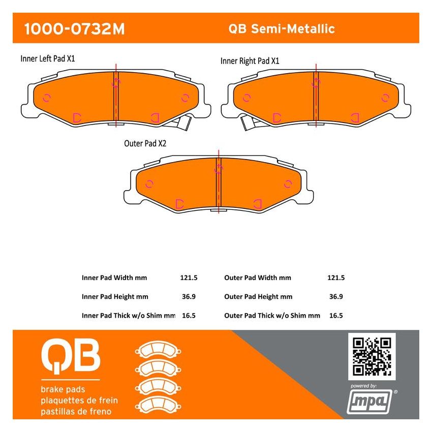 MPA 1000-0732M QB Semi-Metallic Brake Pads