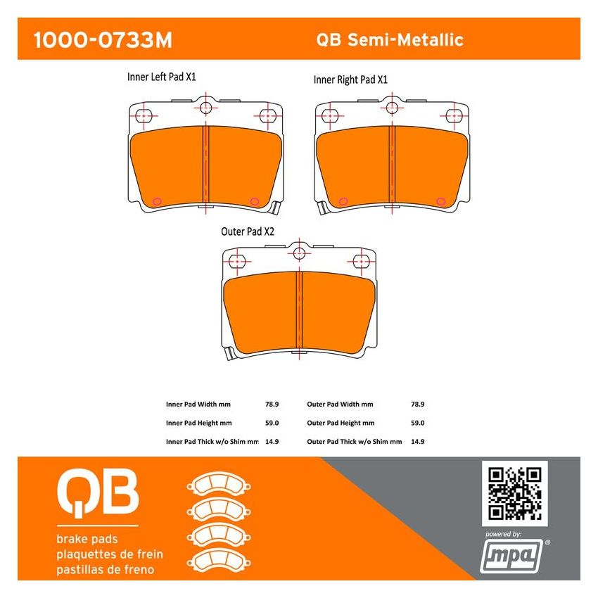MPA 1000-0733M QB Semi-Metallic Brake Pads