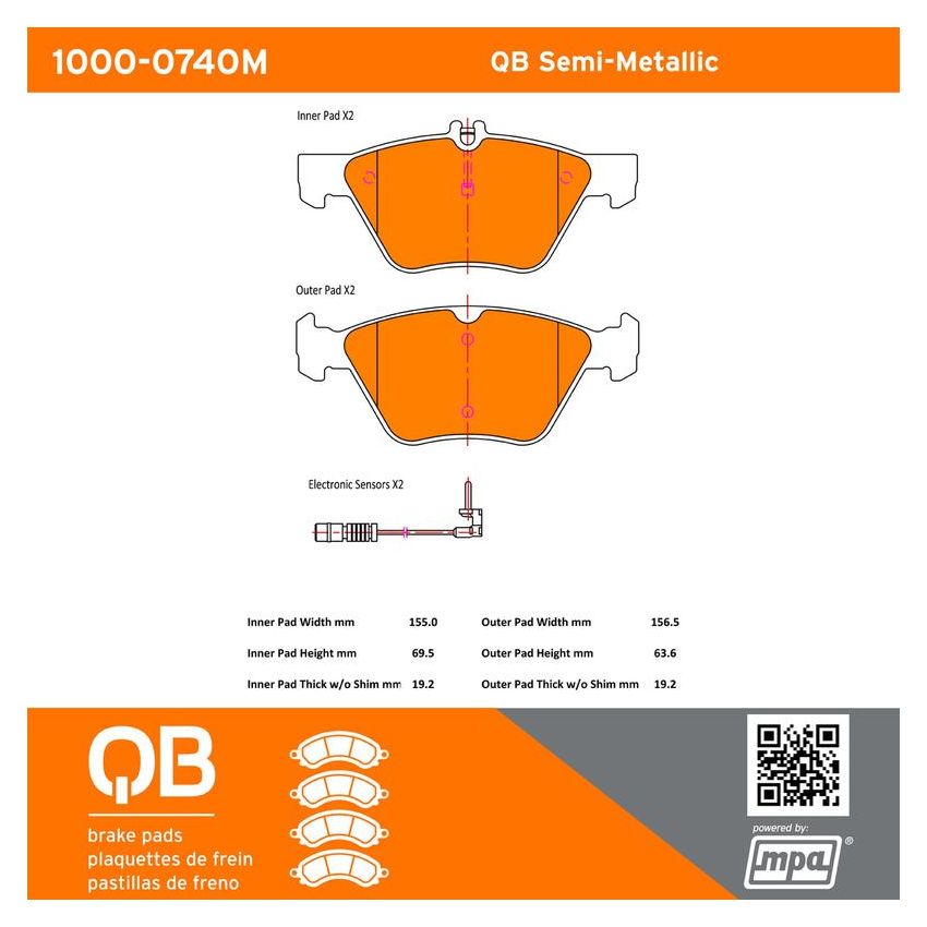 MPA 1000-0740M QB Semi-Metallic Brake Pads