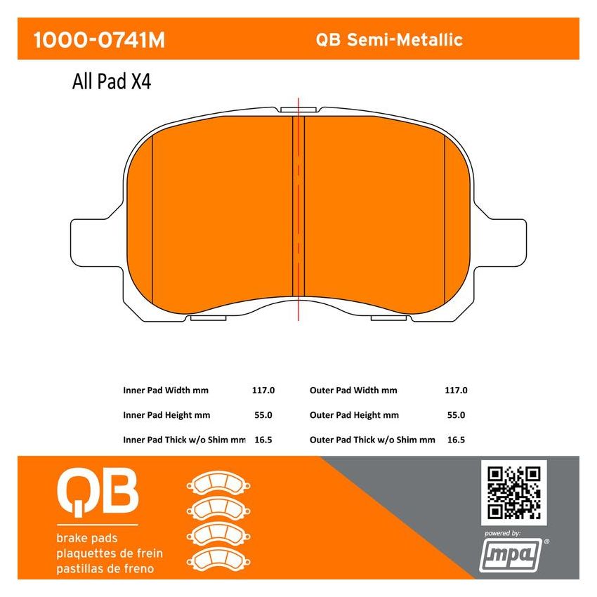 MPA 1000-0741M QB Semi-Metallic Brake Pads