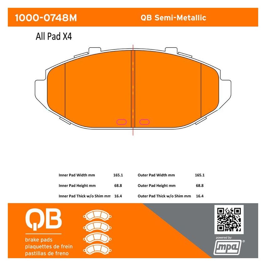 MPA 1000-0748M QB Semi-Metallic Brake Pads