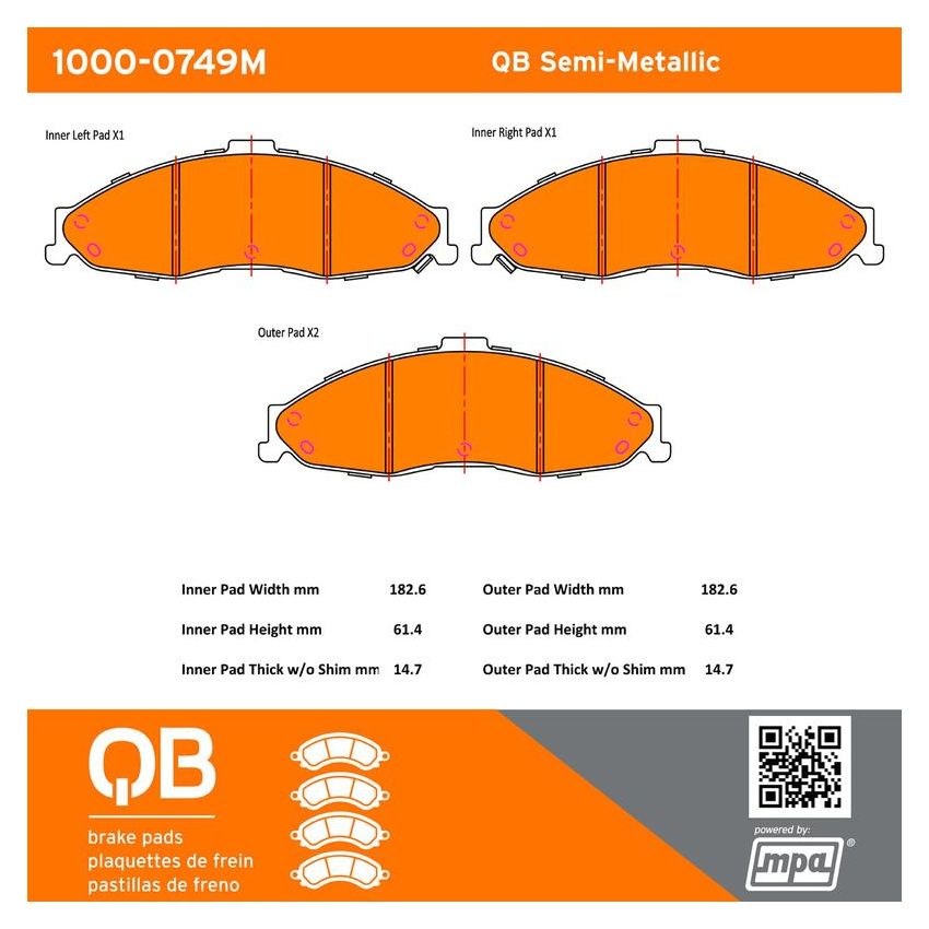 MPA 1000-0749M QB Semi-Metallic Brake Pads