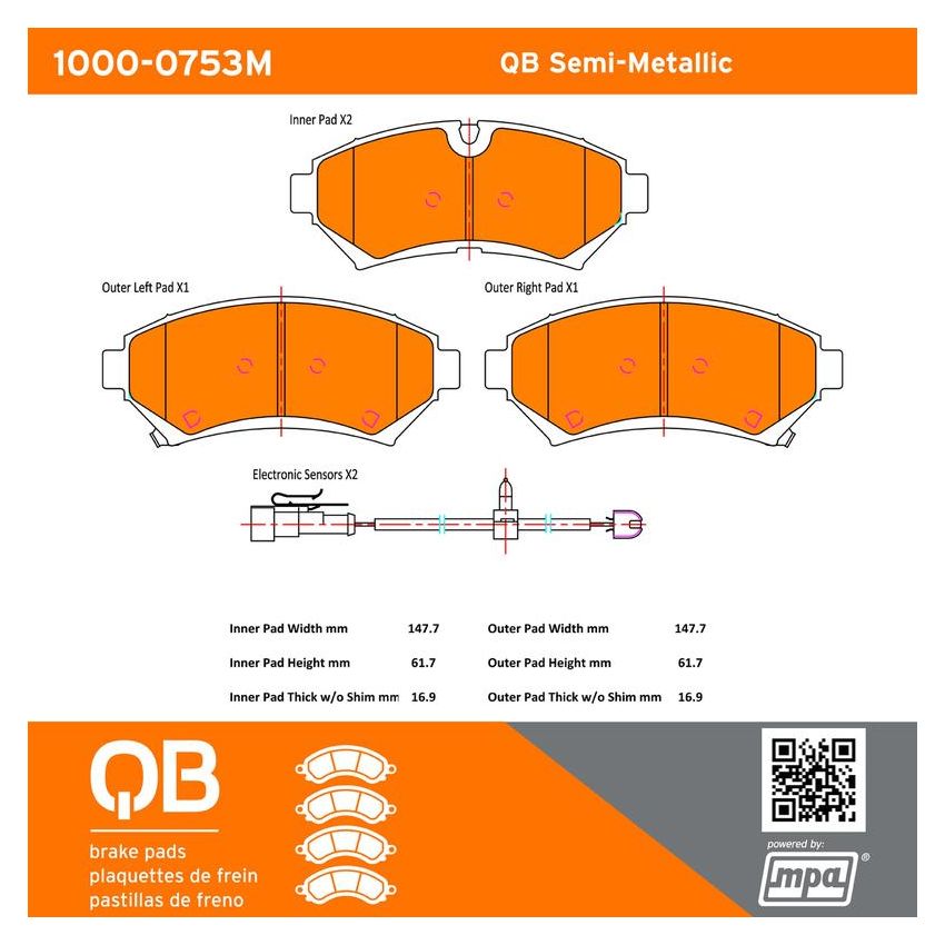 MPA 1000-0753M QB Semi-Metallic Brake Pads