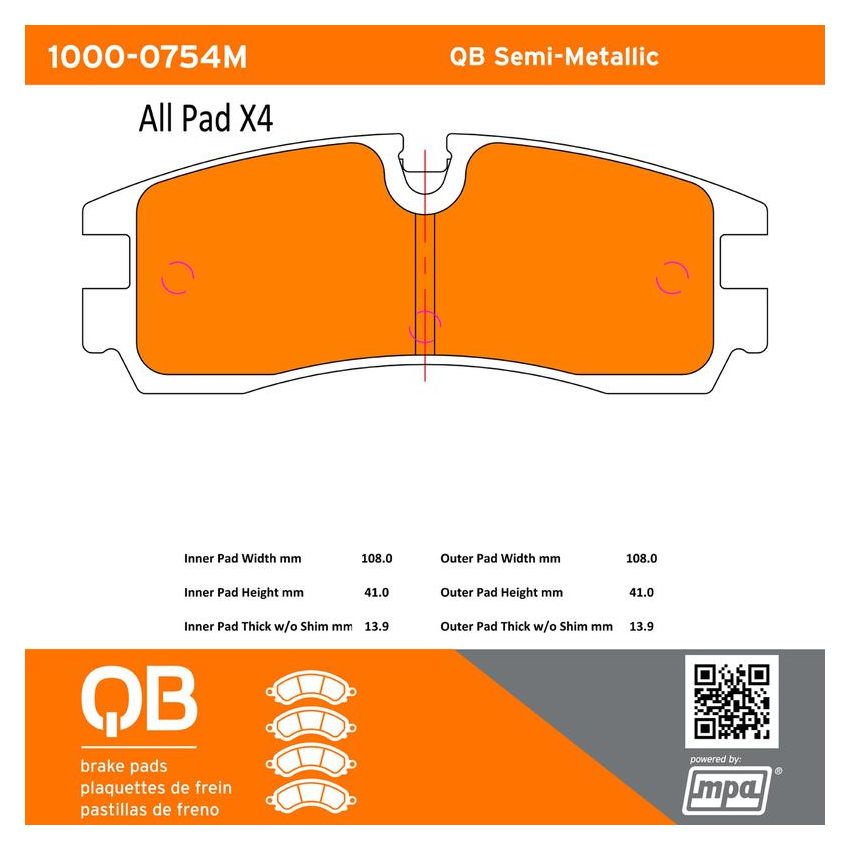 MPA 1000-0754M QB Semi-Metallic Brake Pads