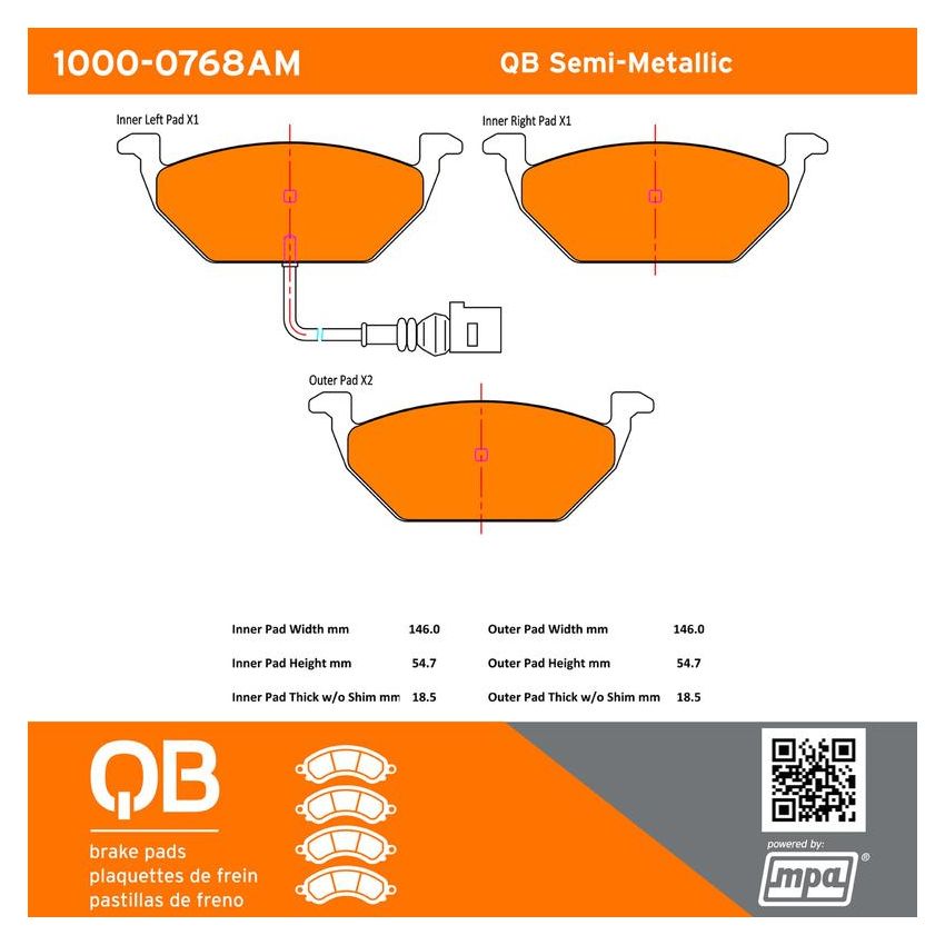 MPA 1000-0768AM QB Semi-Metallic Brake Pads