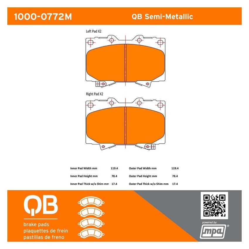 MPA 1000-0772M QB Semi-Metallic Brake Pads