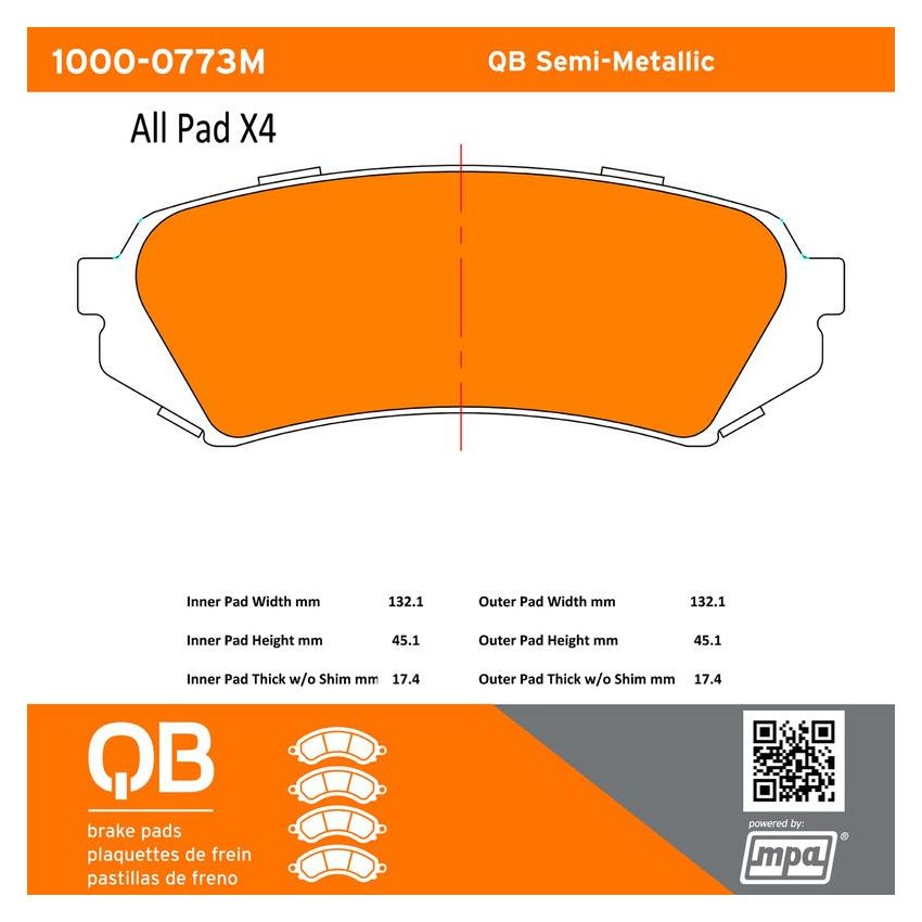 MPA 1000-0773M QB Semi-Metallic Brake Pads