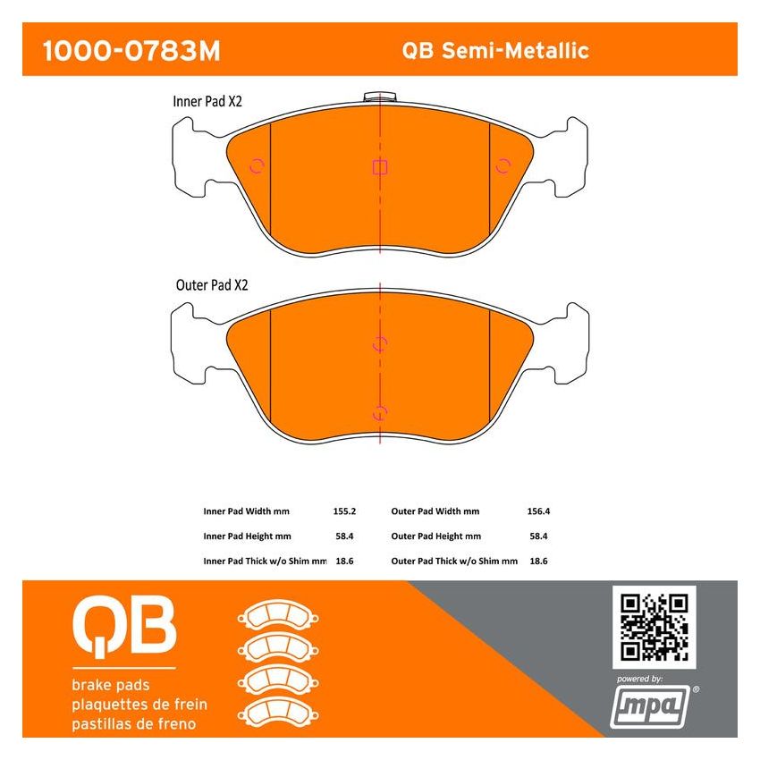 MPA 1000-0783M QB Semi-Metallic Brake Pads