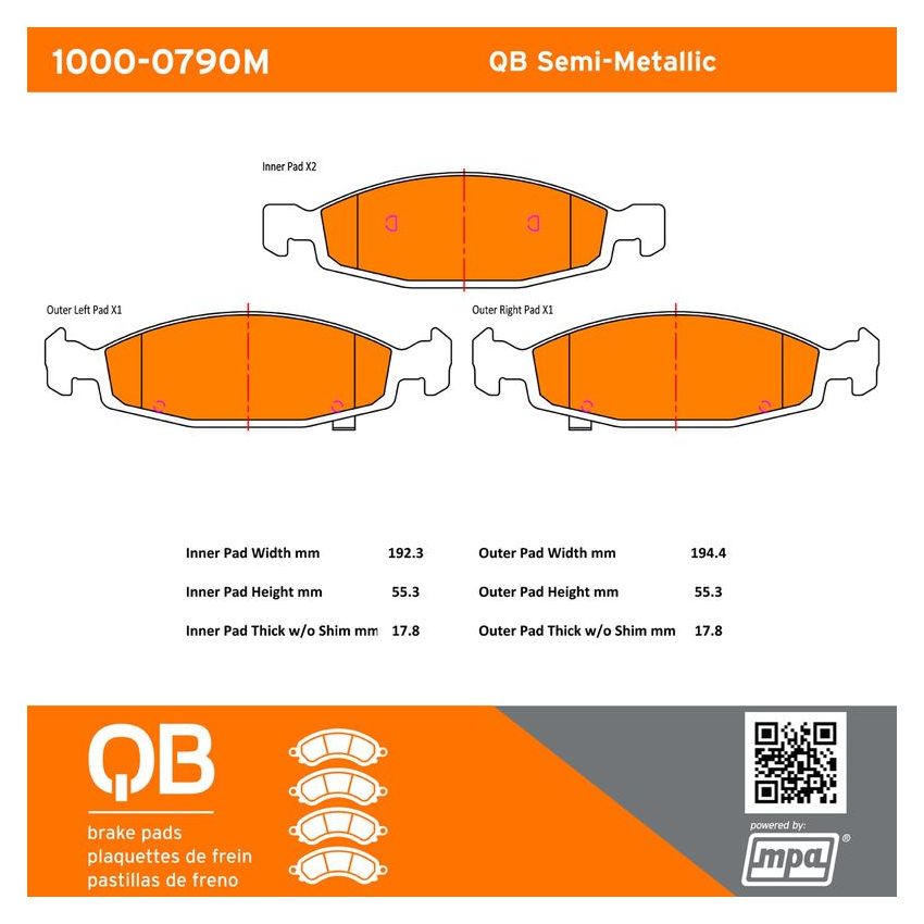 MPA 1000-0790M QB Semi-Metallic Brake Pads