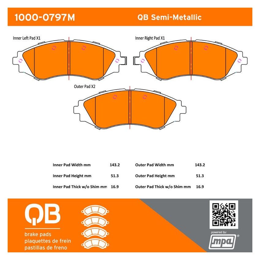 MPA 1000-0797M QB Semi-Metallic Brake Pads