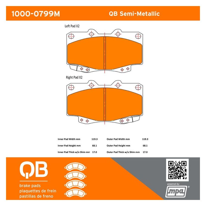 MPA 1000-0799M QB Semi-Metallic Brake Pads