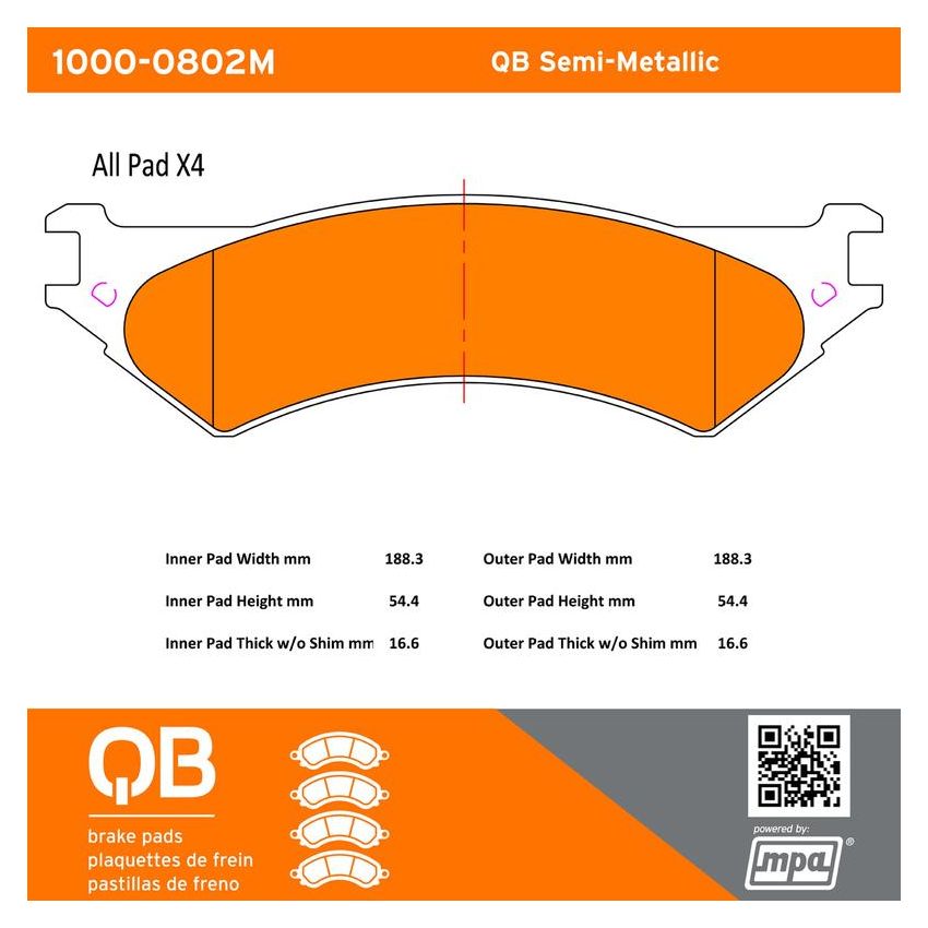 MPA 1000-0802M QB Semi-Metallic Brake Pads
