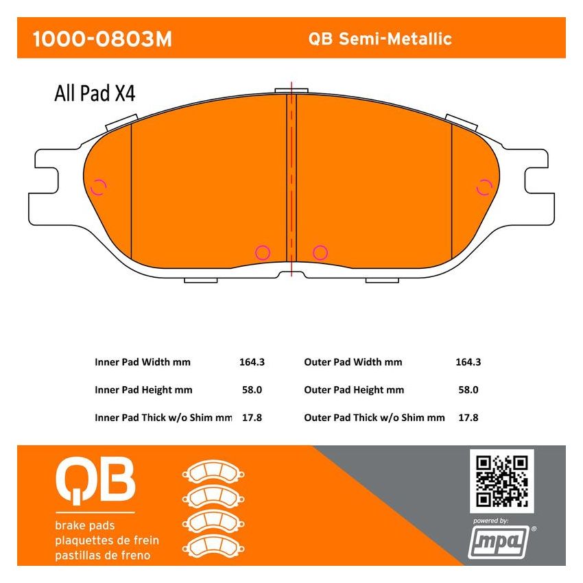 MPA 1000-0803M QB Semi-Metallic Brake Pads