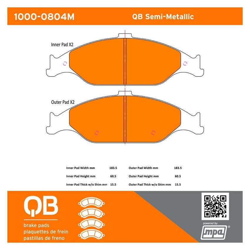 MPA 1000-0804M QB Semi-Metallic Brake Pads