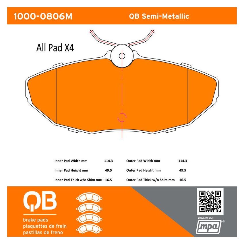 MPA 1000-0806M QB Semi-Metallic Brake Pads