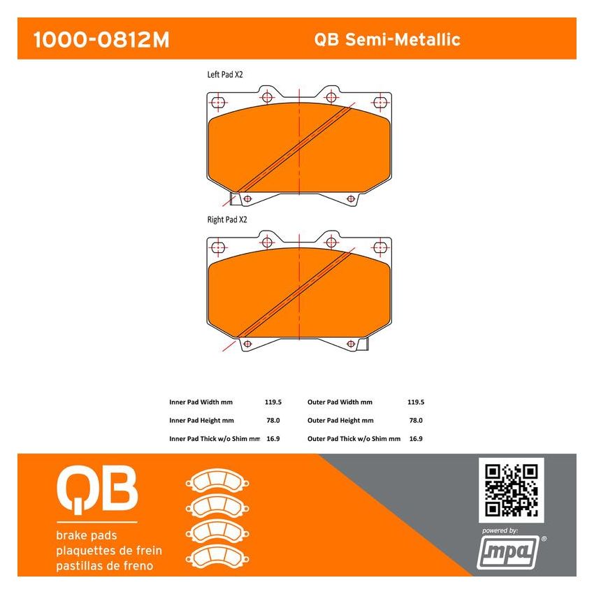 MPA 1000-0812M QB Semi-Metallic Brake Pads