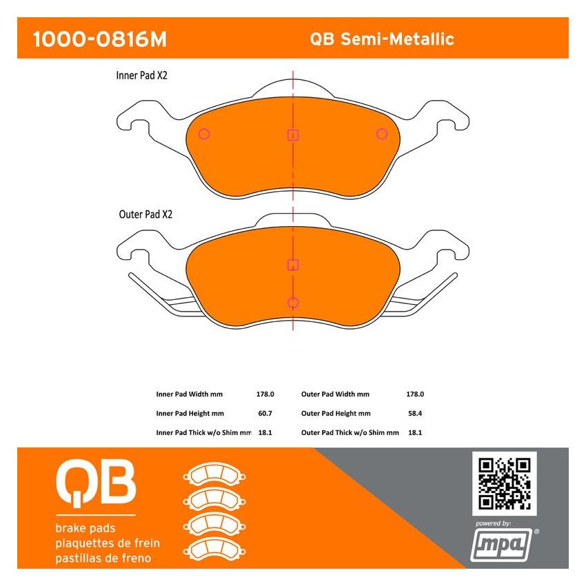 MPA 1000-0816M QB Semi-Metallic Brake Pads