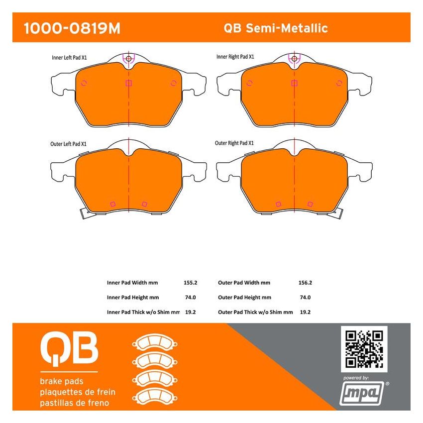 MPA 1000-0819M QB Semi-Metallic Brake Pads