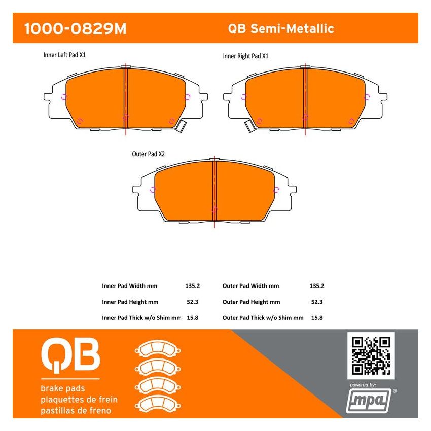 MPA 1000-0829M QB Semi-Metallic Brake Pads