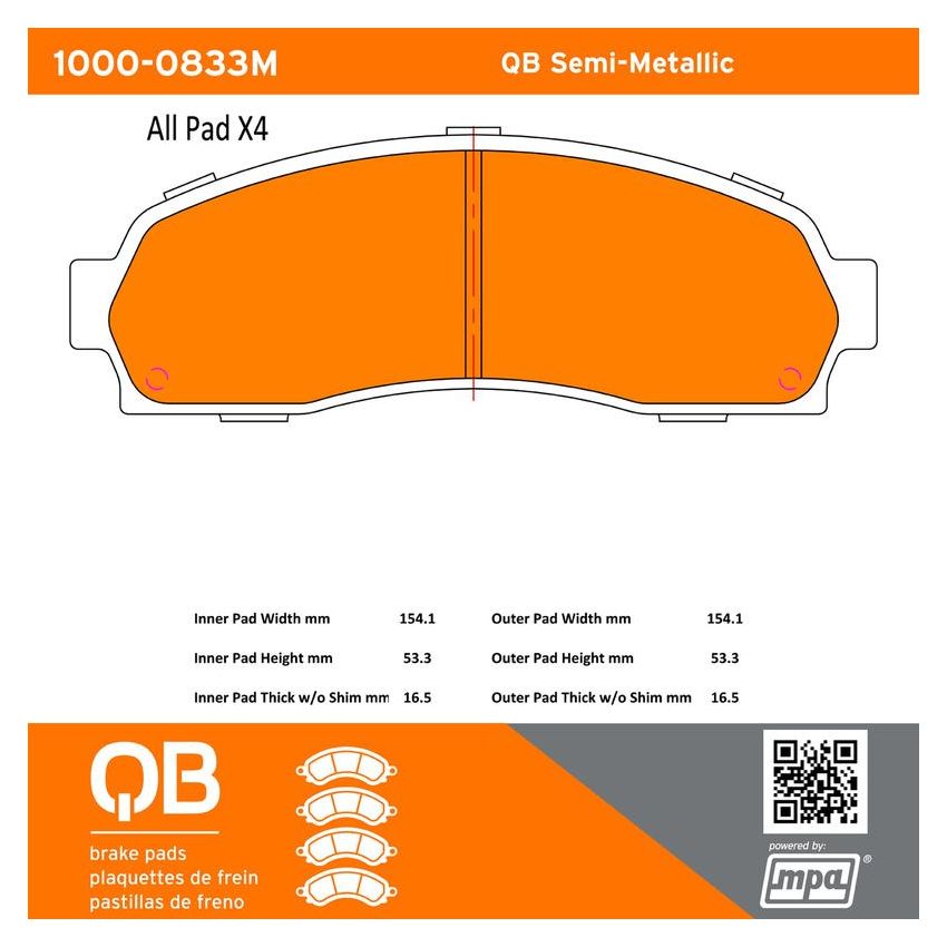 MPA 1000-0833M QB Semi-Metallic Brake Pads