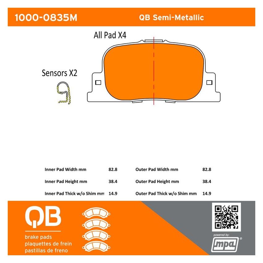 MPA 1000-0835M QB Semi-Metallic Brake Pads