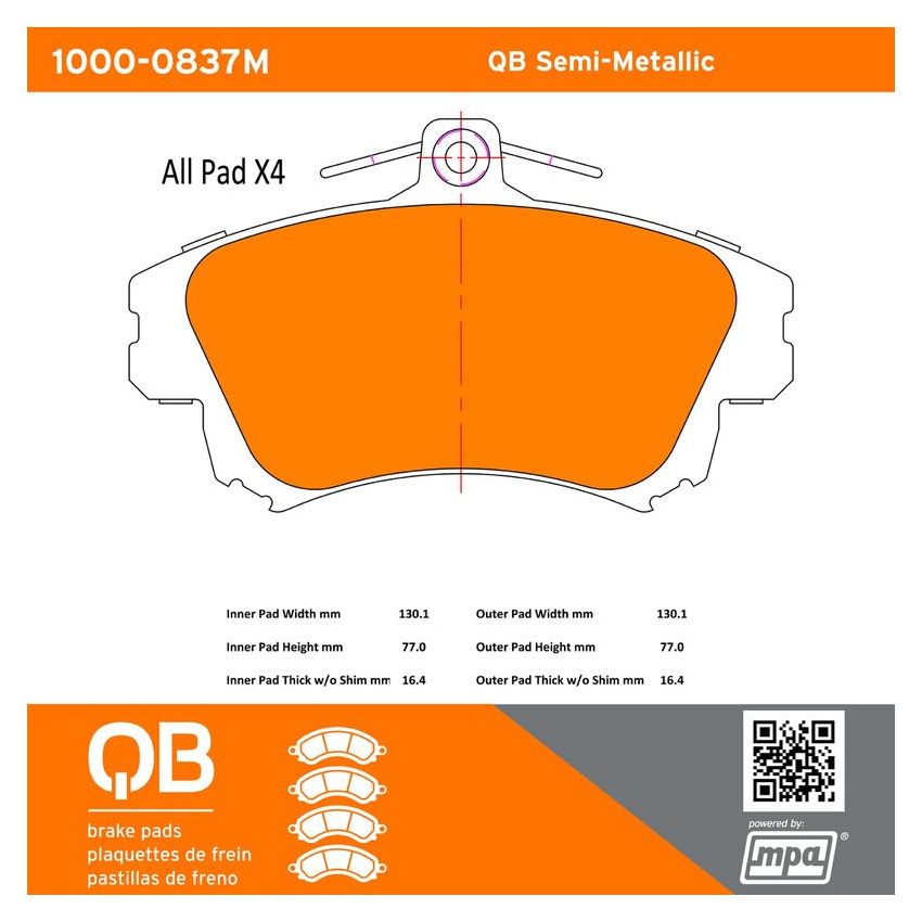 MPA 1000-0837M QB Semi-Metallic Brake Pads
