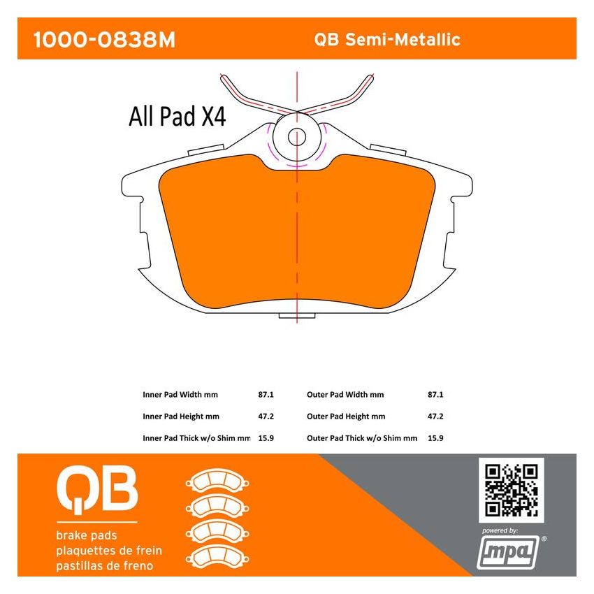 MPA 1000-0838M QB Semi-Metallic Brake Pads