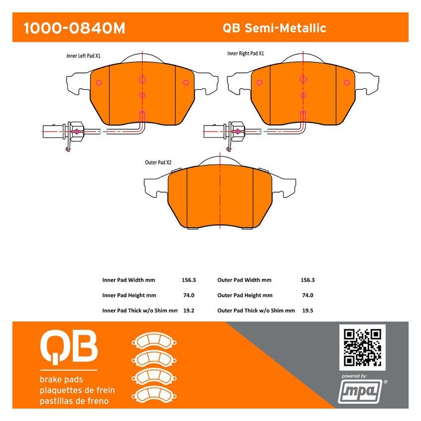 MPA 1000-0840M QB Semi-Metallic Brake Pads