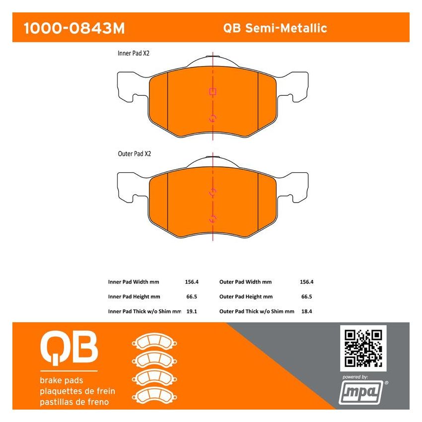 MPA 1000-0843M QB Semi-Metallic Brake Pads