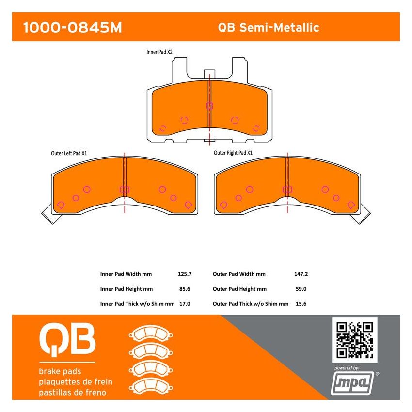 MPA 1000-0845M QB Semi-Metallic Brake Pads