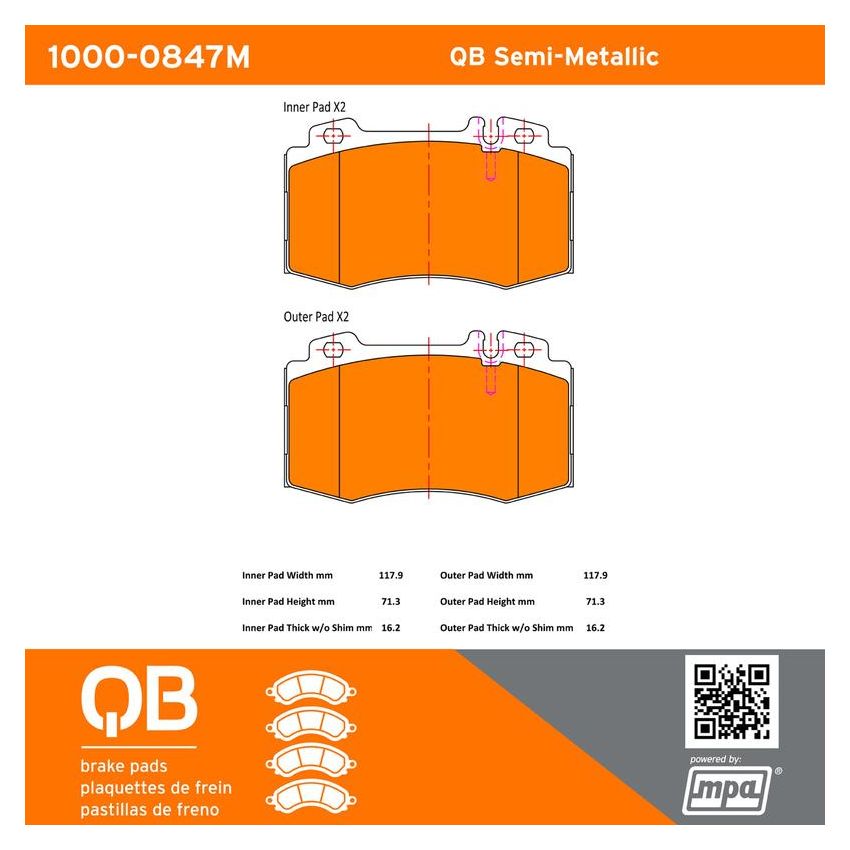 MPA 1000-0847M QB Semi-Metallic Brake Pads