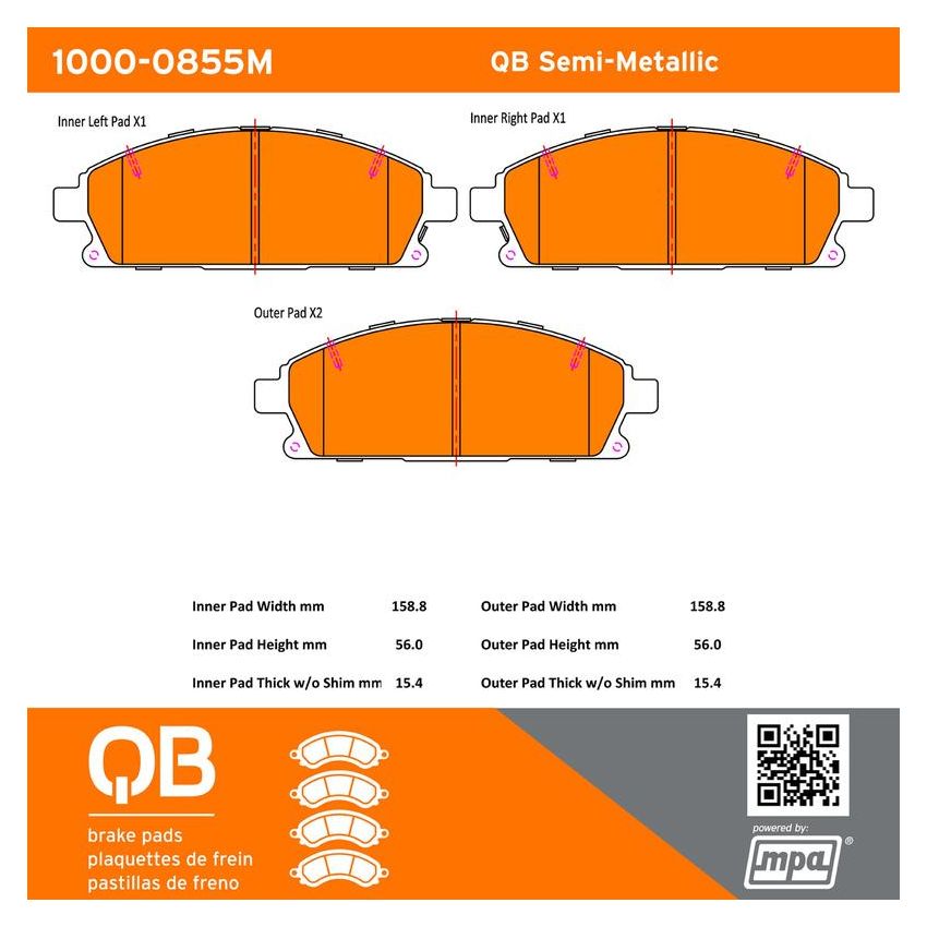 MPA 1000-0855M QB Semi-Metallic Brake Pads