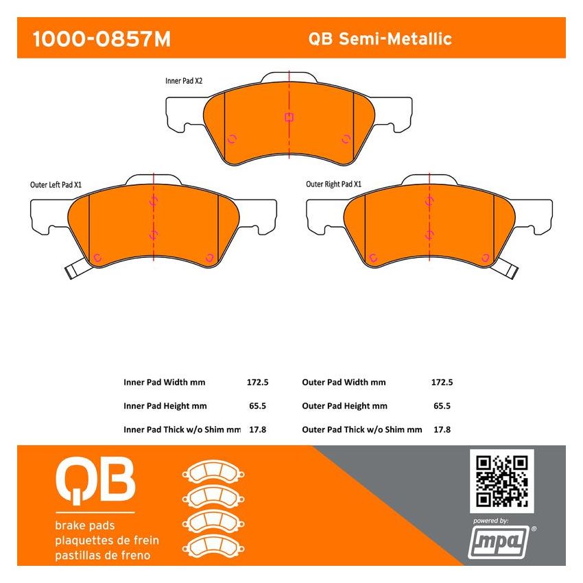 MPA 1000-0857M QB Semi-Metallic Brake Pads