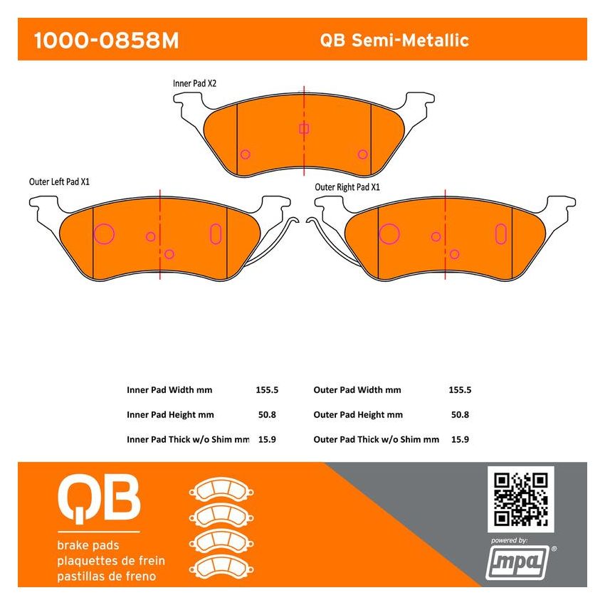 MPA 1000-0858M QB Semi-Metallic Brake Pads