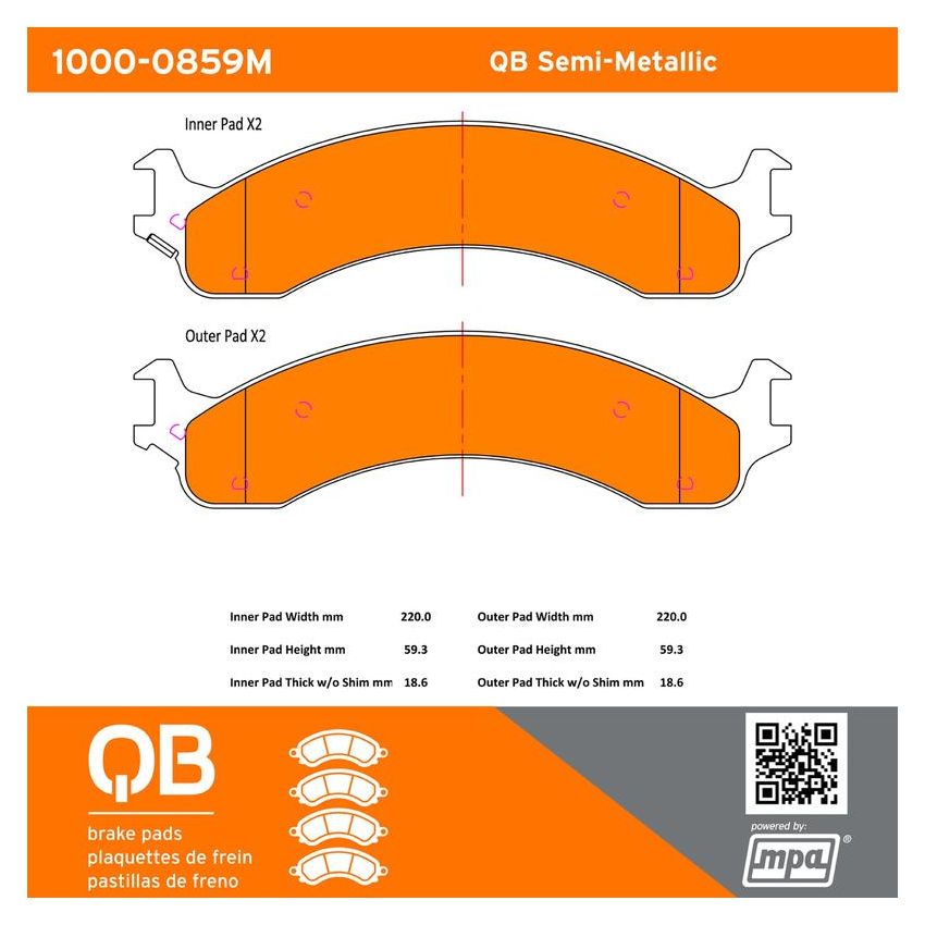 MPA 1000-0859M QB Semi-Metallic Brake Pads