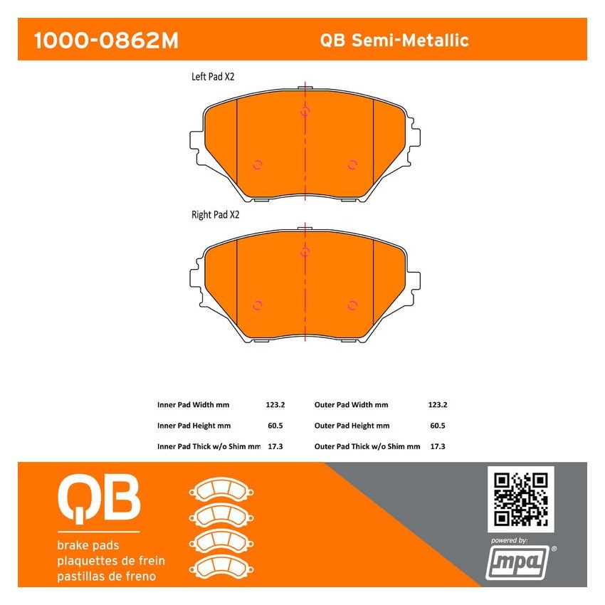 MPA 1000-0862M QB Semi-Metallic Brake Pads