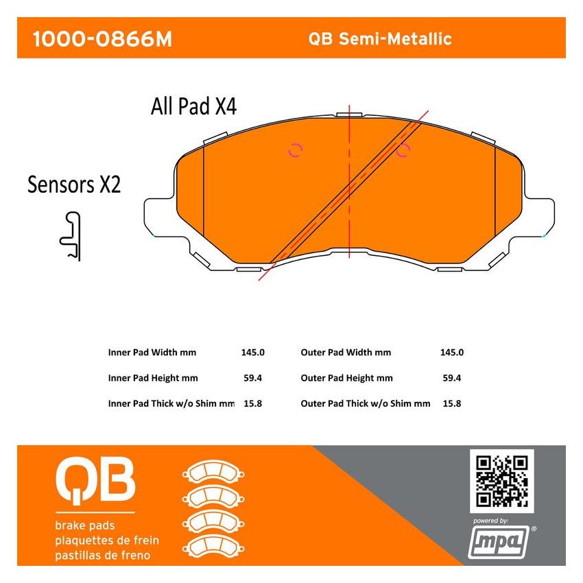 MPA 1000-0866M QB Semi-Metallic Brake Pads