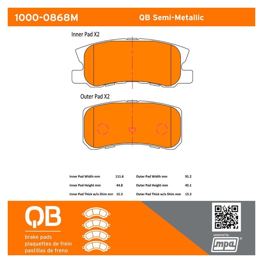 MPA 1000-0868M QB Semi-Metallic Brake Pads