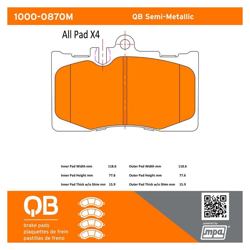 MPA 1000-0870M QB Semi-Metallic Brake Pads